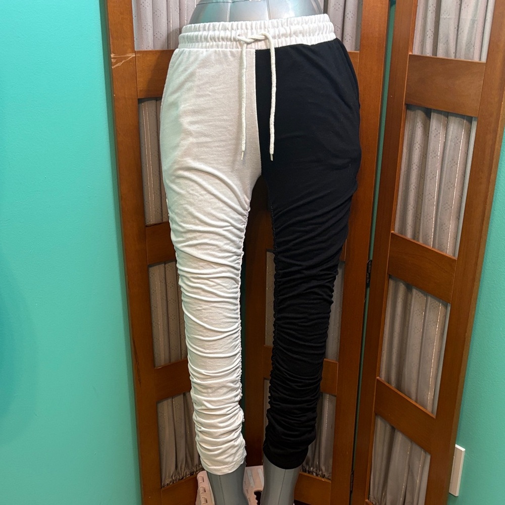Love Love Love Two-Tone Black and White scrunch joggers